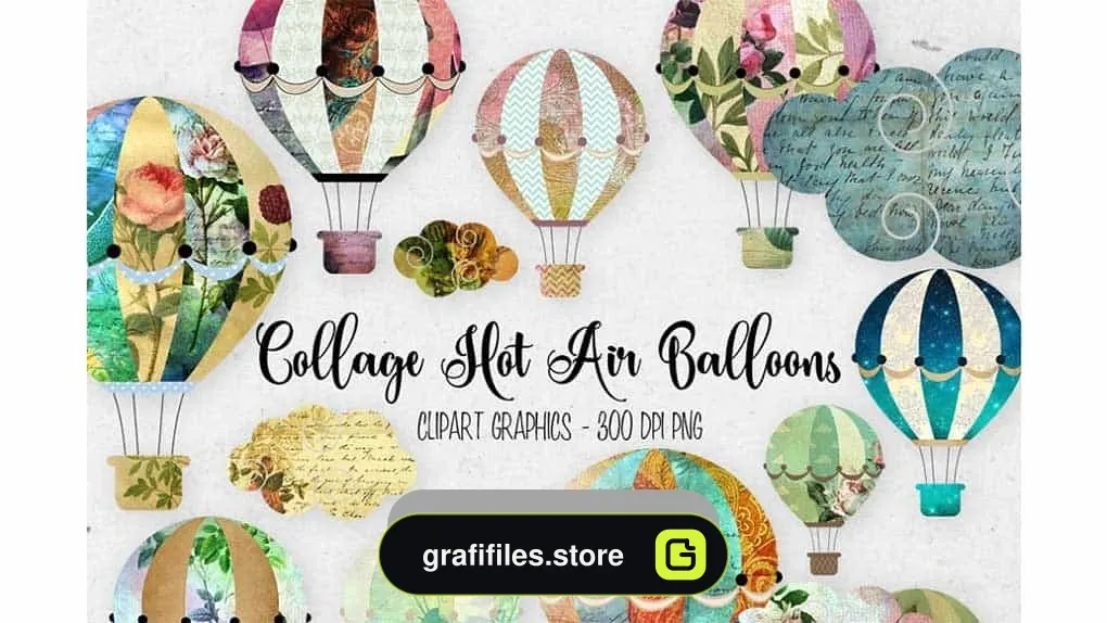 دانلود کلیپ آرت بالن هوایی Collage Hot Air Balloon Clipart