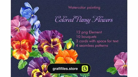 دانلود کلیپ آرت گل های رنگی Colored Pansies Flowers