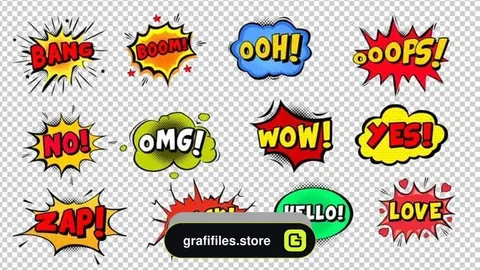 دانلود فوتیج نمایش عناوین کمیک با جرقه Comic Bubbles