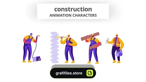 پروژه افترافکت موشن گرافیک کارگر ساختمانی Construction – Character Set