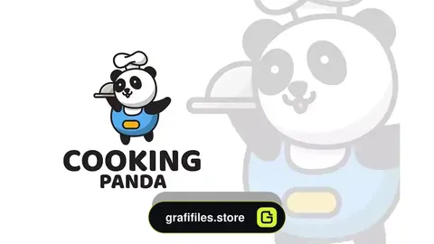 دانلود وکتور لوگو پاندا آشپز Cooking Panda Cute Logo Template