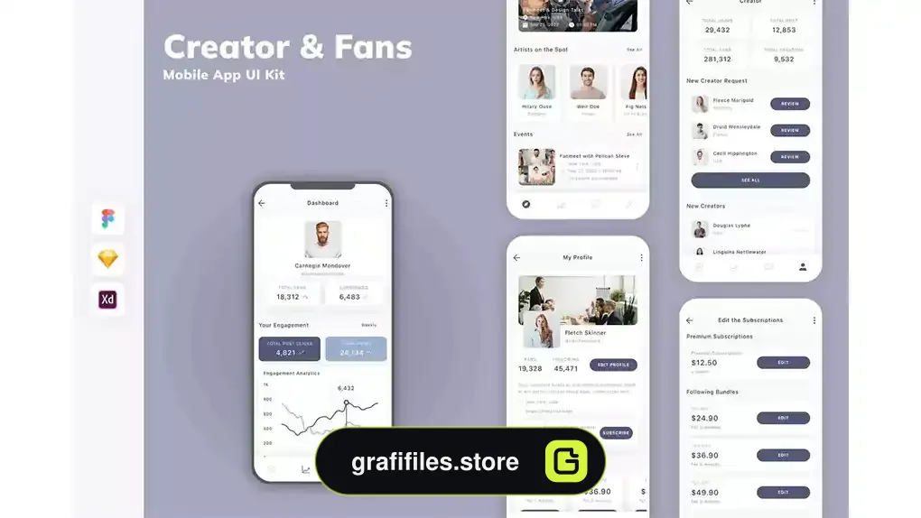 دانلود رابط کاربری اپلیکیشن کریتور طرفداران Creator &amp; Fans Mobile App UI Kit