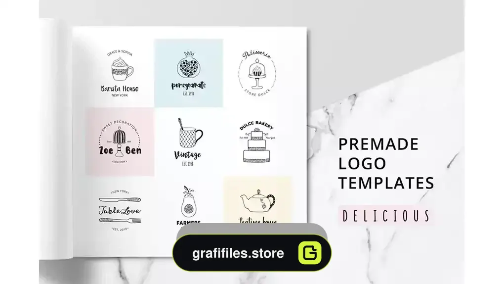 دانلود طرح لایه باز لوگو خوراکی DELICIOUS Premade Logo Set