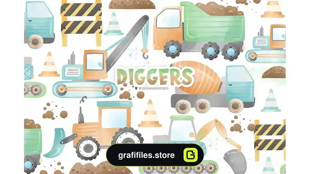 دانلود کلیپ آرت ماشین آلات حفاری Diggers design