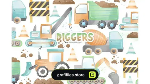 دانلود کلیپ آرت ماشین آلات حفاری Diggers design