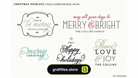 دانلود فایل لایه باز برچسب کریسمس Digital Christmas Overlays – Set 2