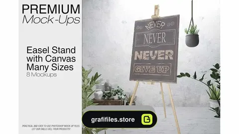 دانلود موکاپ بوم و سه پایه نقاشی Easel Stand with Canvas – Many Sizes