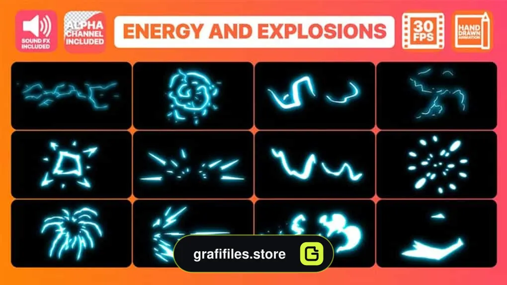 دانلود المان کارتونی انفجار و صاعقه Energy And Explosion Elements Pack