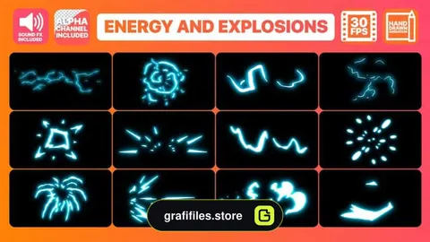 دانلود المان کارتونی انفجار و صاعقه Energy And Explosion Elements Pack