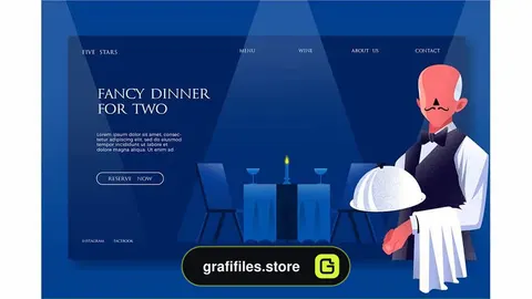دانلود طرح وکتور لندینگ پیج و بنر شام فانتزی Fancy Dinner – Banner &amp; Landing Page