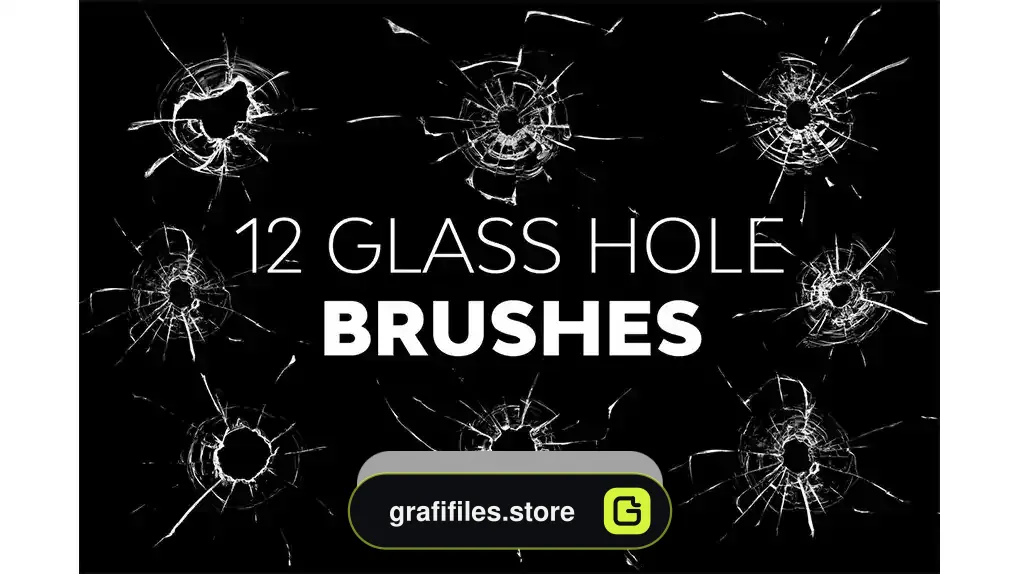 دانلود 12 براش شیشه شکسته فتوشاپ Glass Hole Brushes