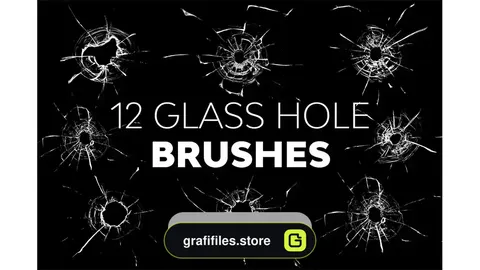 دانلود 12 براش شیشه شکسته فتوشاپ Glass Hole Brushes