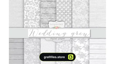 دانلود بک گراند کاغذ دیجیتال عروسی خاکستری Grey wedding digital paper pack