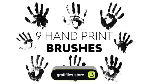 دانلود 9 براش چاپ دست فتوشاپ Hand Print Brushes