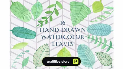 دانلود کلیپ آرت برگ آبرنگی Handpainted Watercolor Leaves