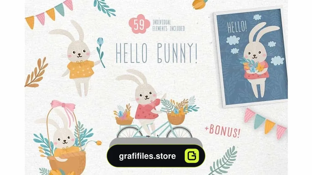 دانلود کلیپ آرت خرگوش Hello Bunny! Cute characters pack