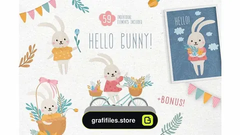 دانلود کلیپ آرت خرگوش Hello Bunny! Cute characters pack
