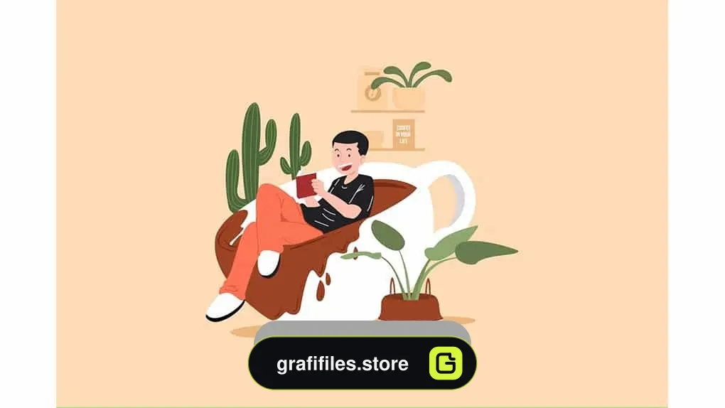 دانلود طرح وکتور خیال پردازی با قهوه Imagination With Coffee