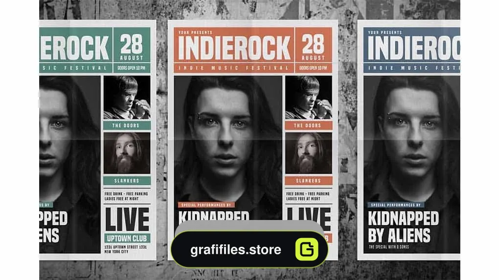 دانلود فایل لایه باز تراکت Indie Rock Newspaper Style Flyer