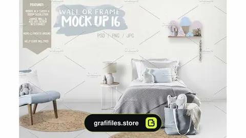 دانلود موکاپ قاب عکس و دیوار اتاق کودک Kids Room Wall/Frame Mock Up 16