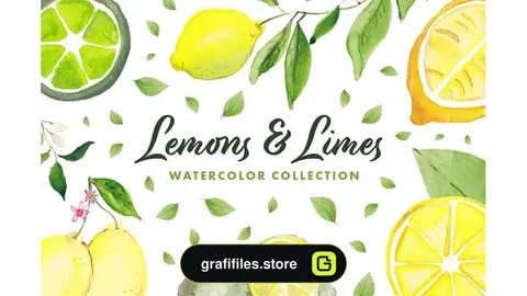 دانلود کلیپ آرت آبرنگی لیمو Lemons &amp; Limes Watercolor Collection