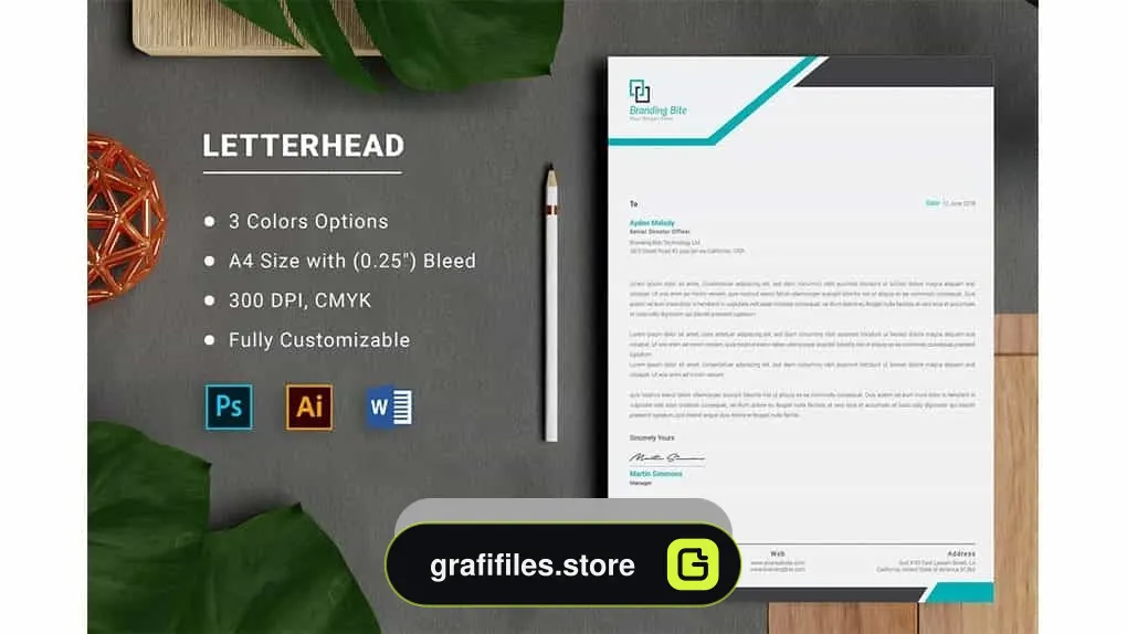 دانلود قالب آماده ورد سربرگ تجاری Letterhead Word