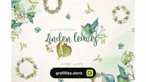 دانلود کلیپ آرت آبرنگی برگ Linden Leaves Watercolor Png