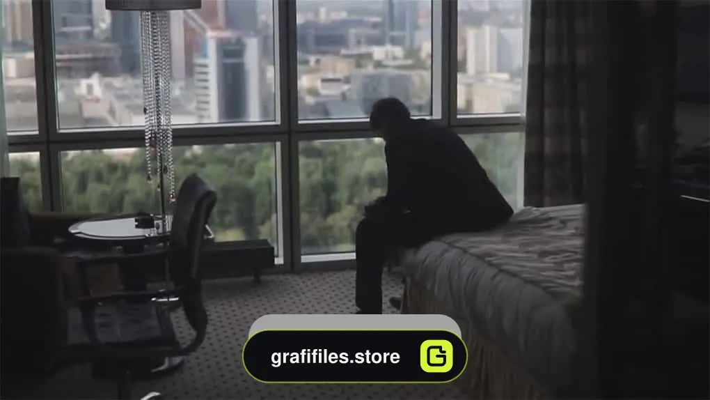 فوتیج مرد نشسته بر روی تخت هتل Man Sitting On Hotel Bed