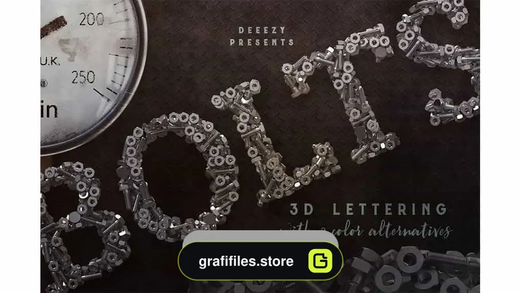 دانلود کلیپ آرت حروف الفبا با طرح پیچ و مهره Metalic Bolts – 3D Lettering