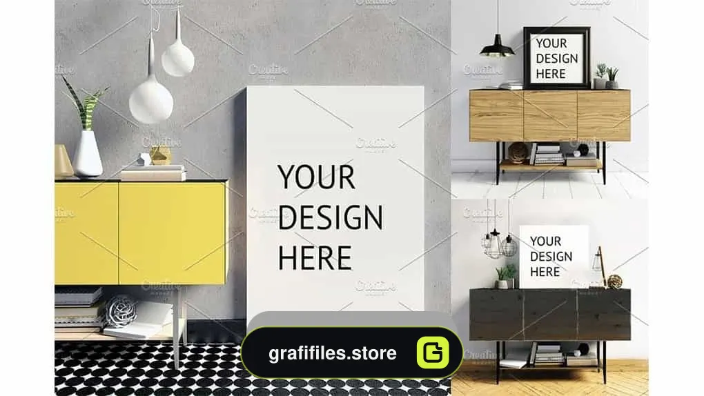 دانلود موکاپ قاب عکس Mock Up Poster Frame In Interior