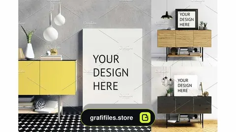 دانلود موکاپ قاب عکس Mock Up Poster Frame In Interior