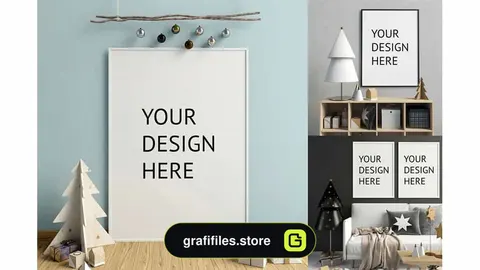 دانلود موکاپ صحنه داخلی مدرن با تم کریسمس Modern Christmas Interior