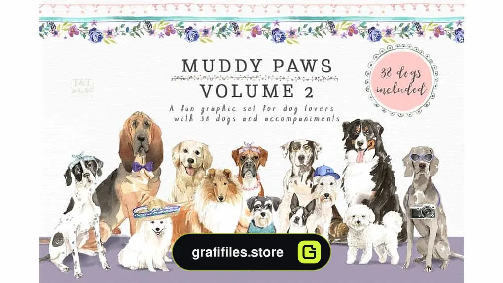 دانلود کلیپ آرت و پترن سگ Muddy Paws Volume 2 – Dogs Galore