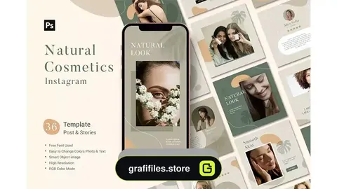 دانلود طرح لایه باز پست و استوری اینستاگرام لوازم آرایشی Natural Cosmetics Template