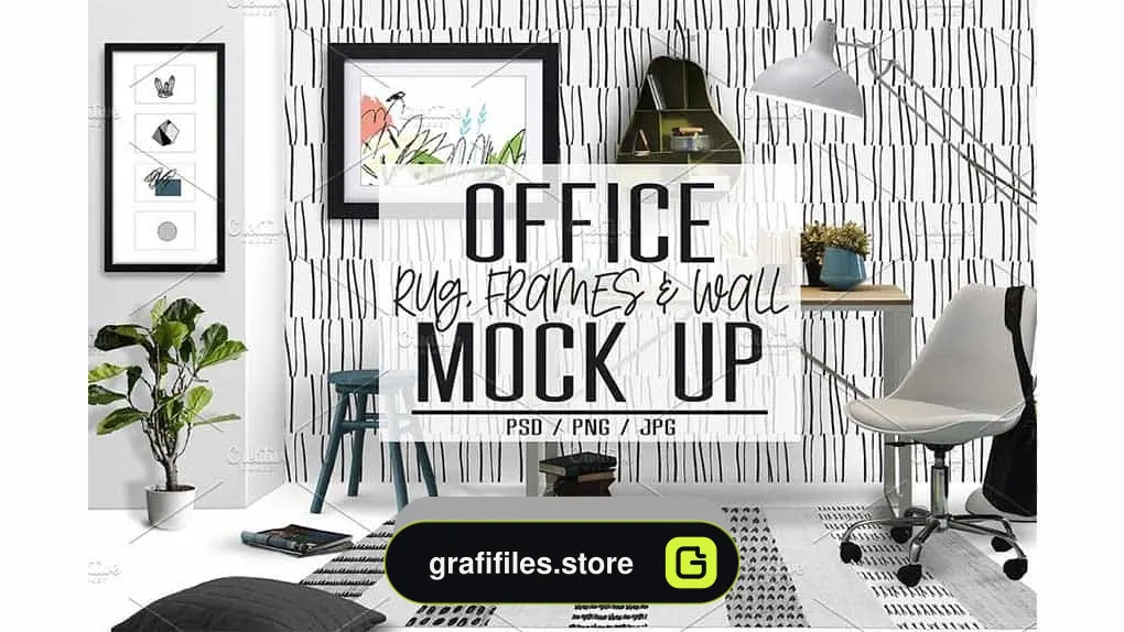 دانلود موکاپ دفتر کار Office Rug, Wall &amp; Frames Mock Up