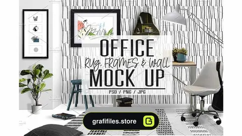 دانلود موکاپ دفتر کار Office Rug, Wall &amp; Frames Mock Up