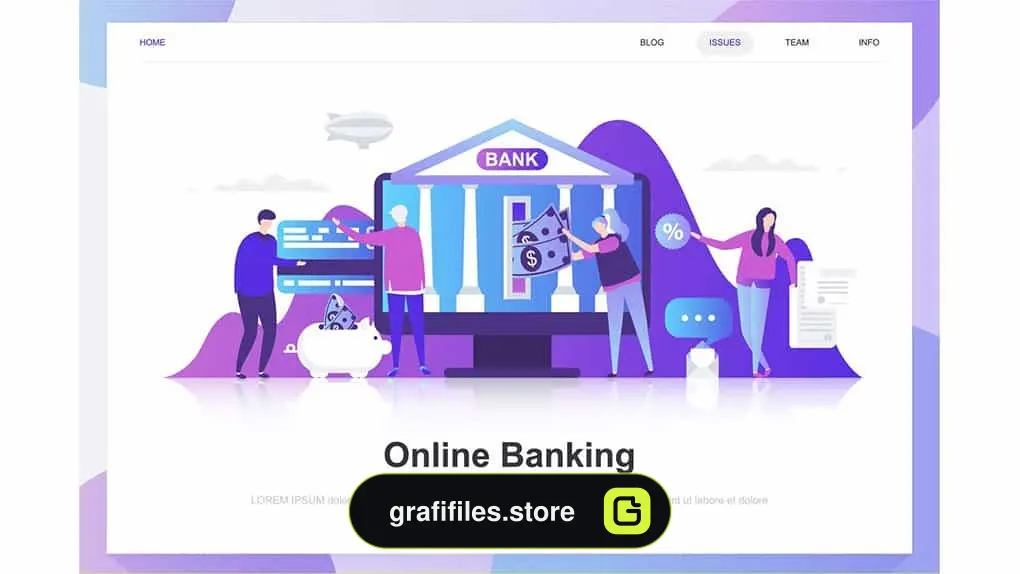 دانلود تصاویر وکتور بانکداری آنلاین Online Banking Flat Concept