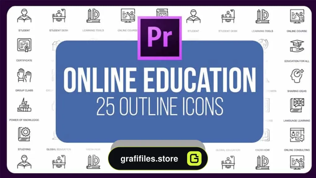 دانلود پروژه پریمیر آیکون با موضوع آموزش آنلاین Online Education – 25 Outline Icons