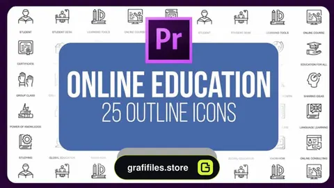 دانلود پروژه پریمیر آیکون با موضوع آموزش آنلاین Online Education – 25 Outline Icons