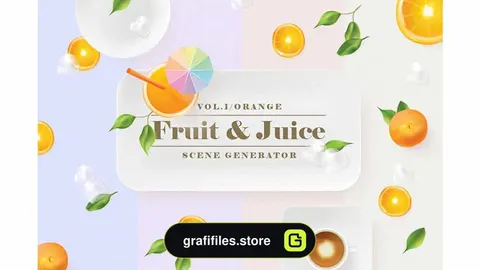 دانلود جعبه ابزار ساخت موکاپ پرتغال و آبمیوه Orange fruit &amp; juice scene generator
