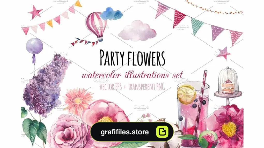 دانلود کلیپ آرت گل آبرنگی Party flowers
