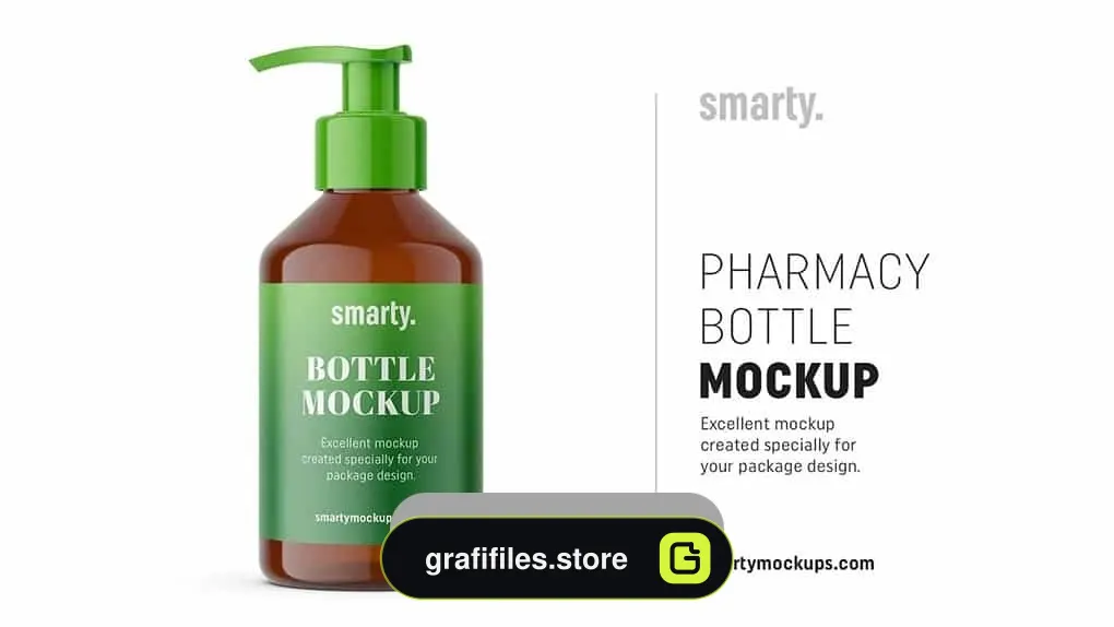 دانلود موکاپ بطری پمپی Pharmacy Pump Bottle Mockup / Amber