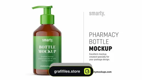 دانلود موکاپ بطری پمپی Pharmacy Pump Bottle Mockup / Amber