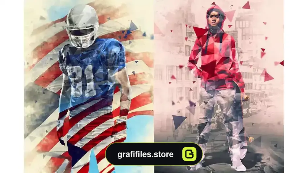 دانلود اکشن فتوشاپ افکت ترکیب اشکال هندسی با عکس PolyEx Photoshop Action