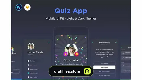 دانلود طرح لایه باز رابط کاربری پرسشنامه موبایل Quiz App