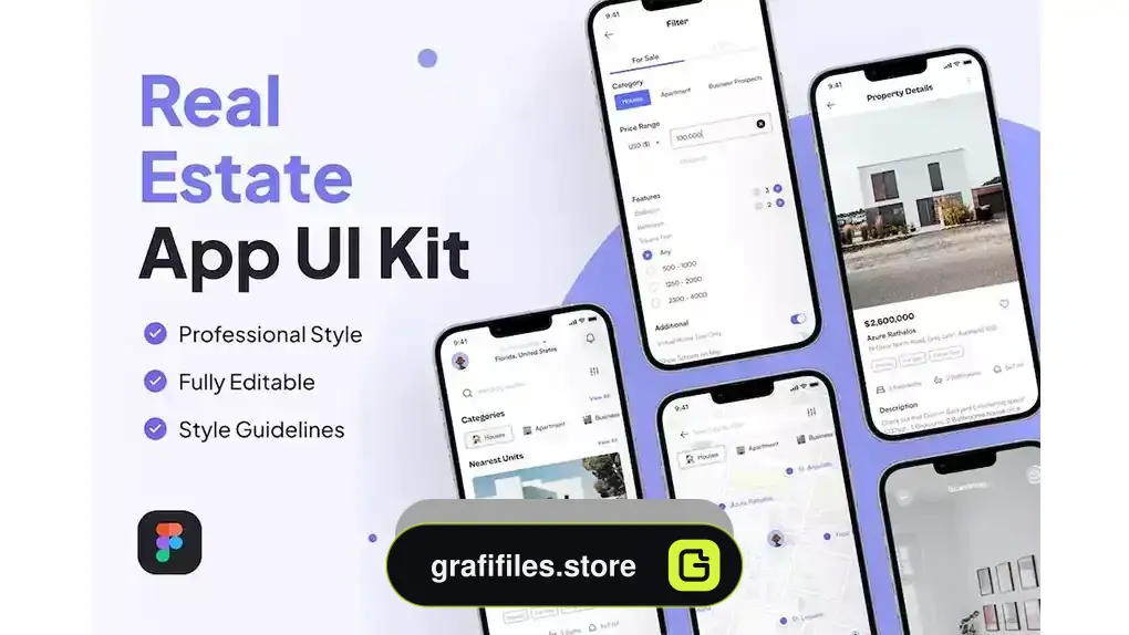 دانلود رابط کاربری اپلیکیشن مشاور املاک Real Estate Mobile App UI Kit 2