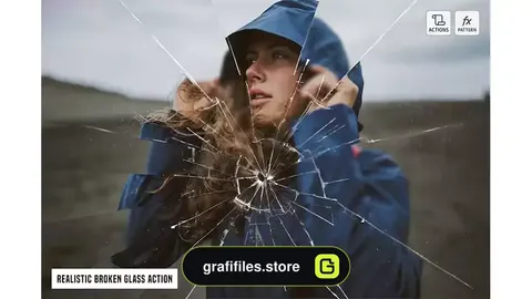 دانلود اکشن فتوشاپ ایجاد افکت شیشه شکسته بر روی تصاویر Realistic Broken Glass Action