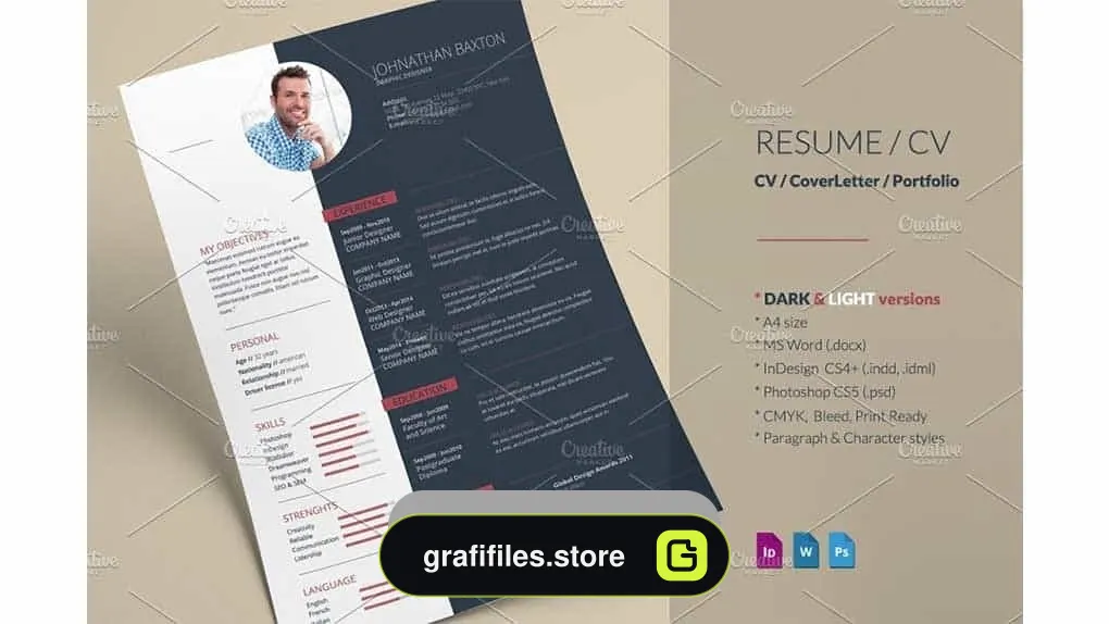 دانلود فایل لایه باز ایندیزاین رزومه Resume CV