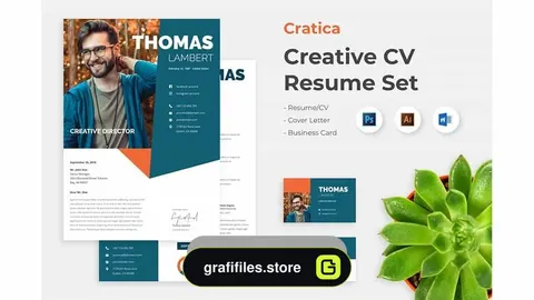 دانلود قالب آماده ورد رزومه و کارت ویزیت Cratica – Professional Business Creative CV Resume Set