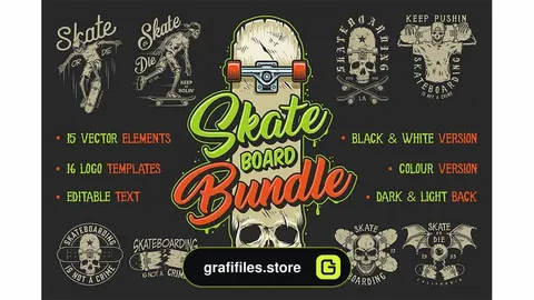دانلود کلیپ آرت جمجمه Skate board bundle